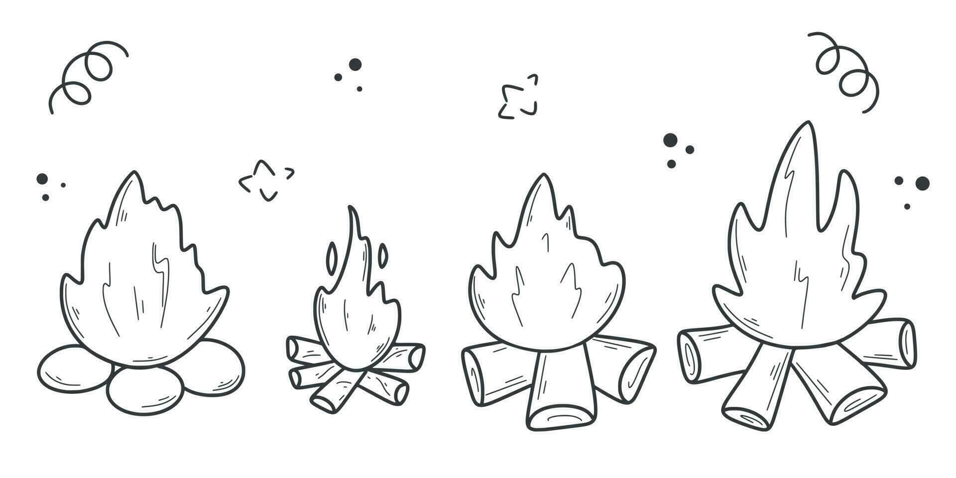 Hand drawn campfire set vector