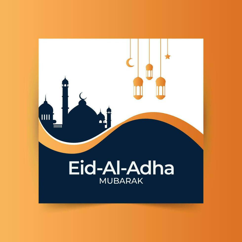 Eid Al Adha Mubarak social media banner, Greeting card. Vector illustration islamic background with beautiful mosque.