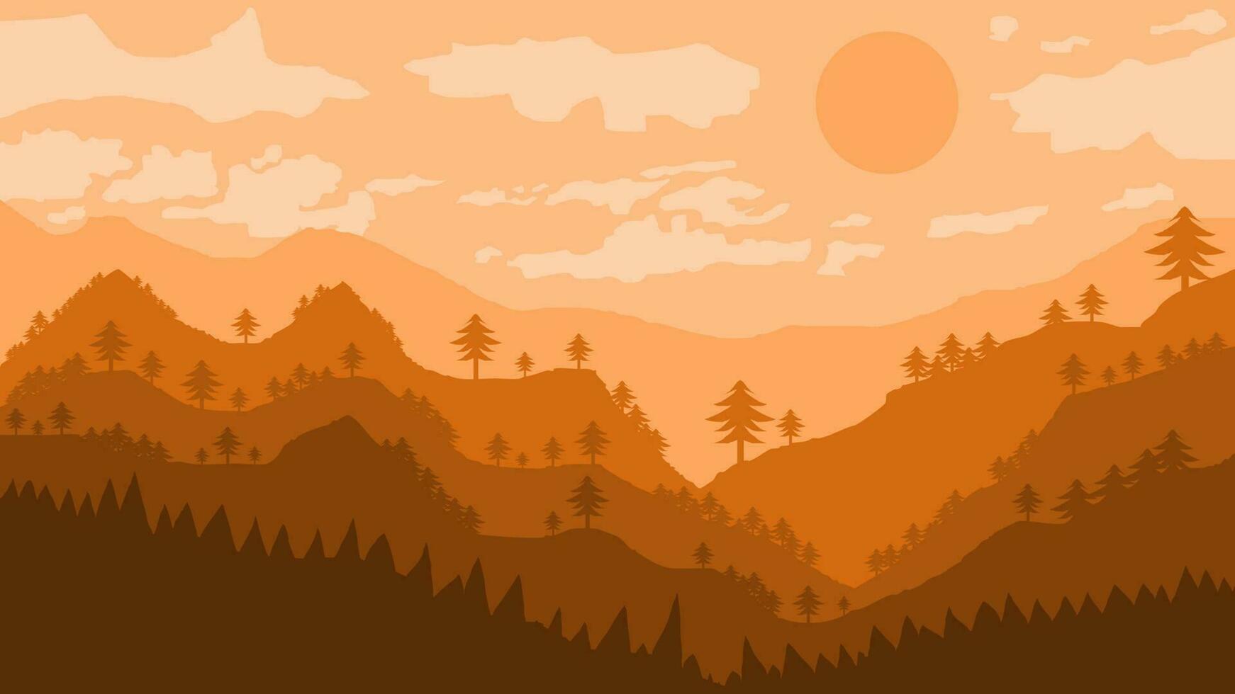 resumen pared Arte. hermosa bosque y montaña paisaje con calentar color composición para hogar pared decoración vector