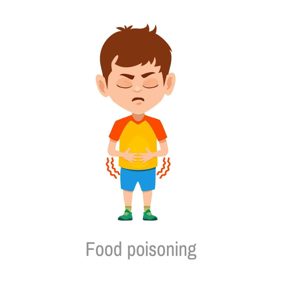 Child food poisoning diseases, vector sick boy