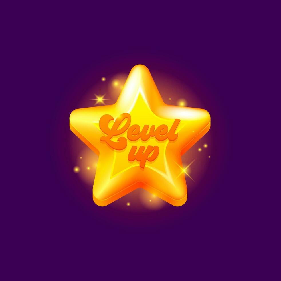 Game level up reward shiny gold star rate icon vector