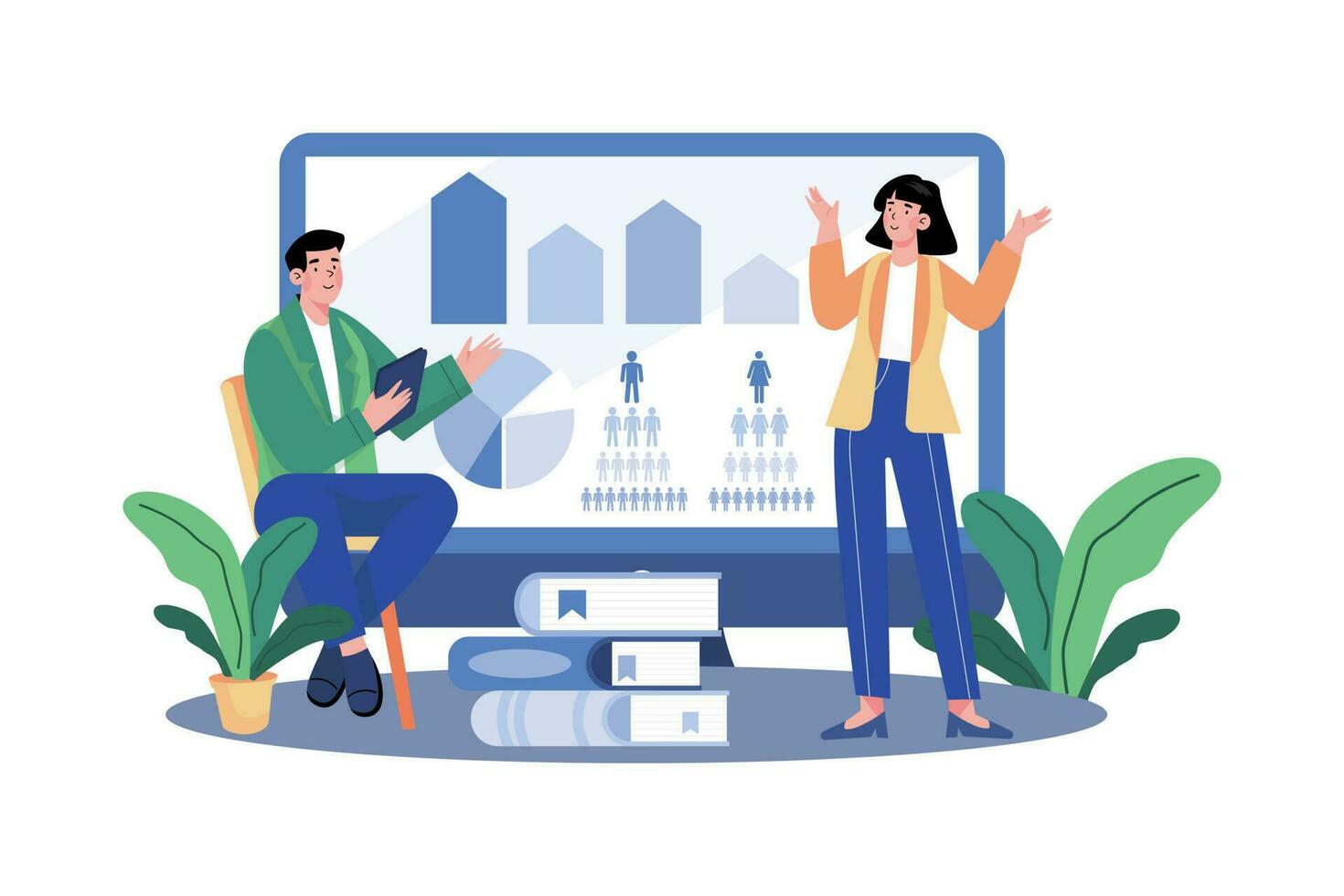 Market researchers analyze data to understand consumer behavior. vector