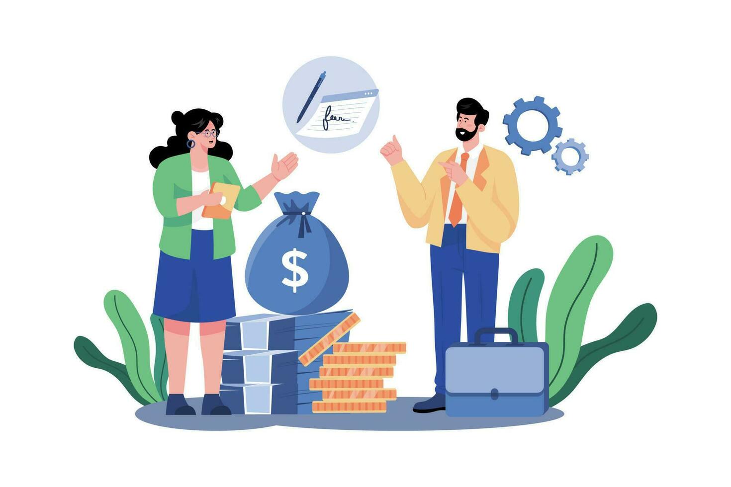 Entrepreneurs seek funding from investors or apply for business loans to start a business. vector