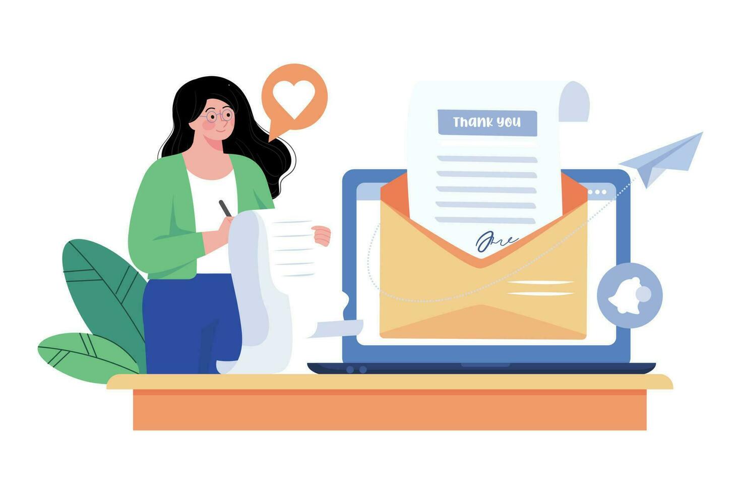 Job seekers follow up with thank-you notes after interviews. vector