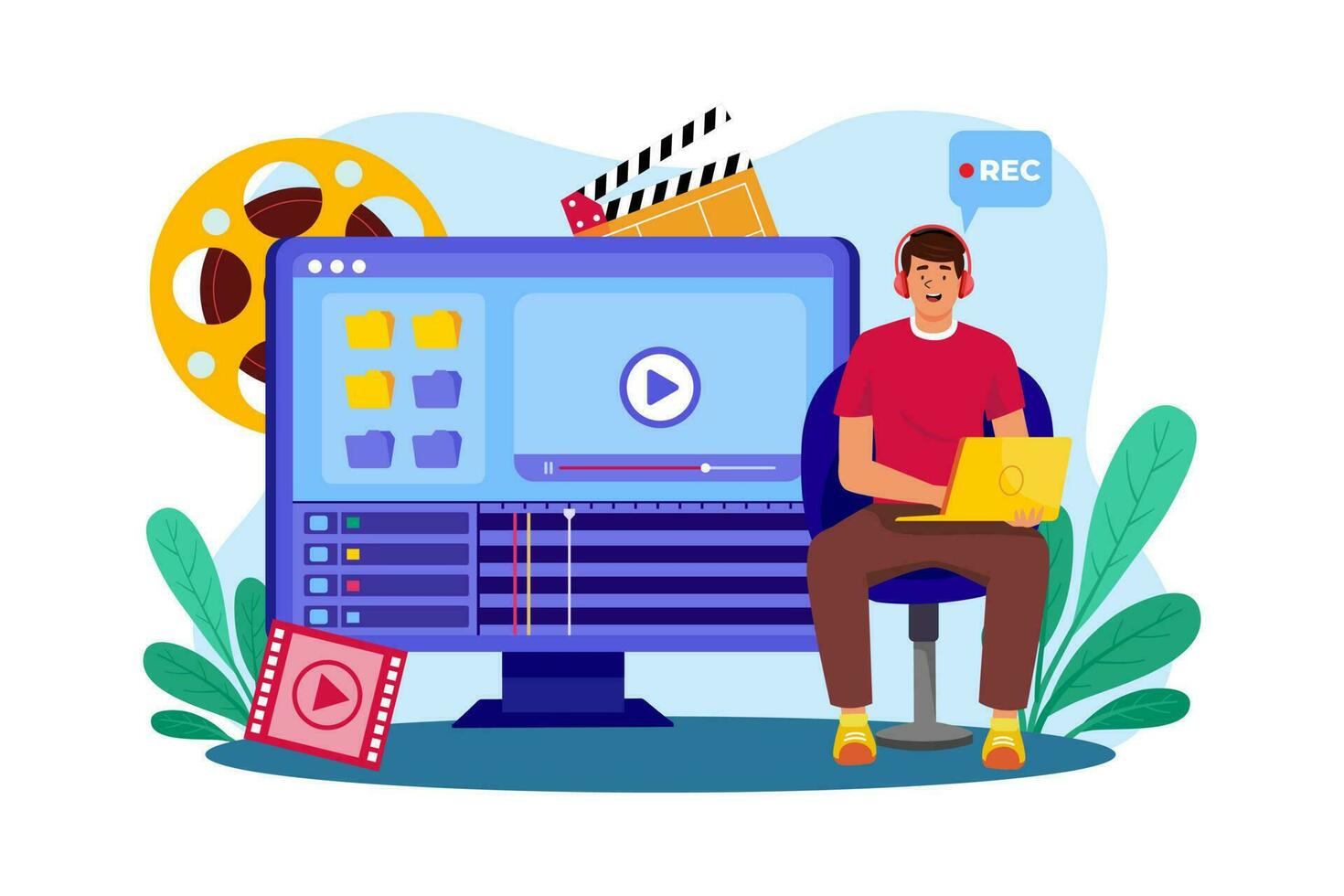 Video producers create video content for advertising campaigns, including commercials and promotional videos. vector