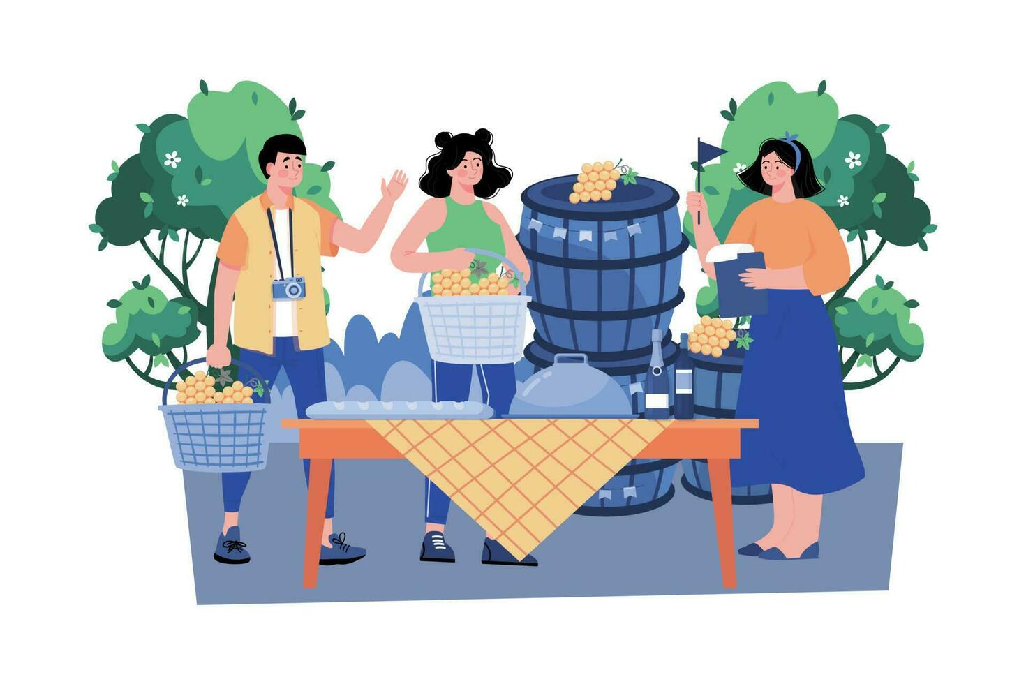 Food and wine tour guide exploring local culinary delights. vector