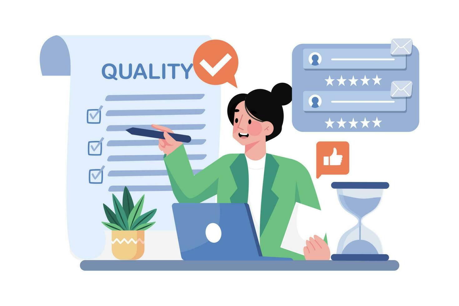 Quality control specialist implementing quality processes. vector