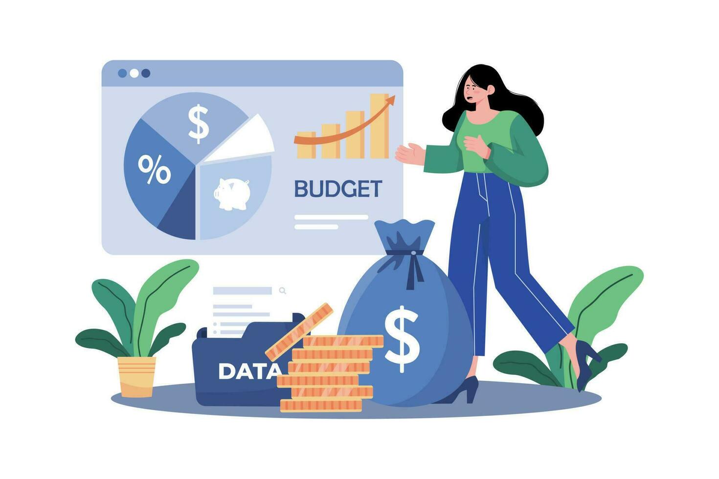 A budget outlines projected income and expenses. vector