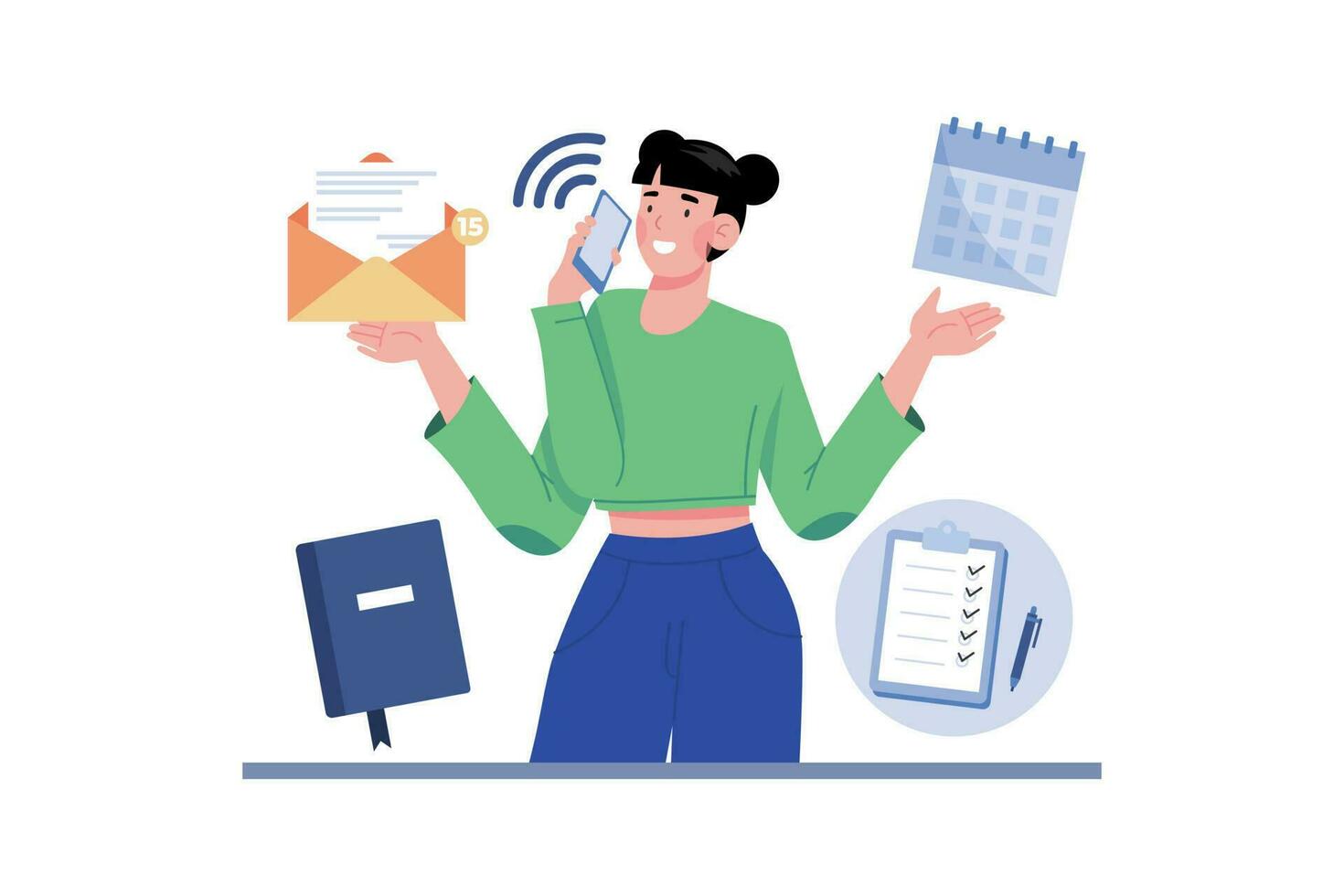 Personal assistant managing schedules and communications. vector