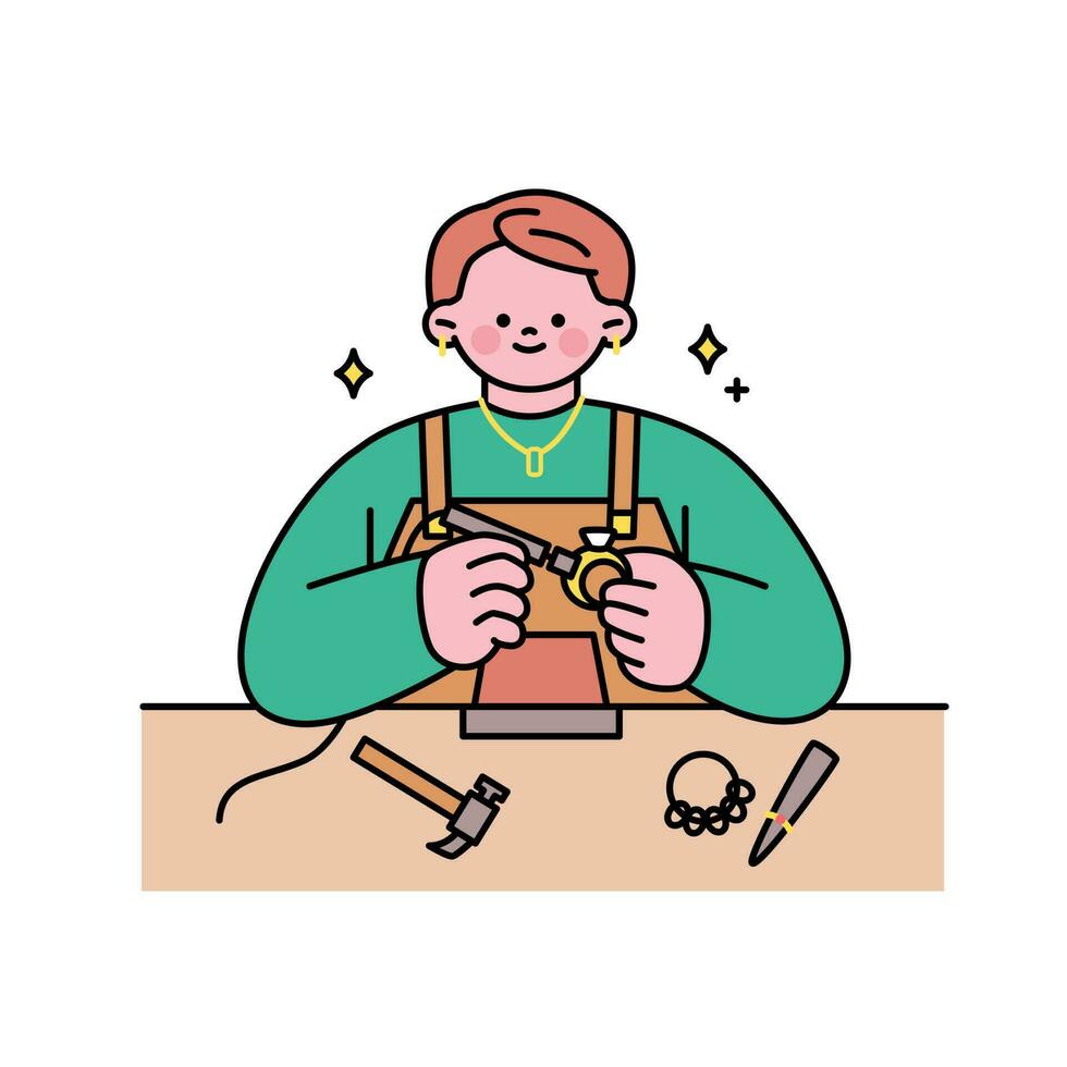 One day class workshop. People are learning new skills. Ring making workshop. vector