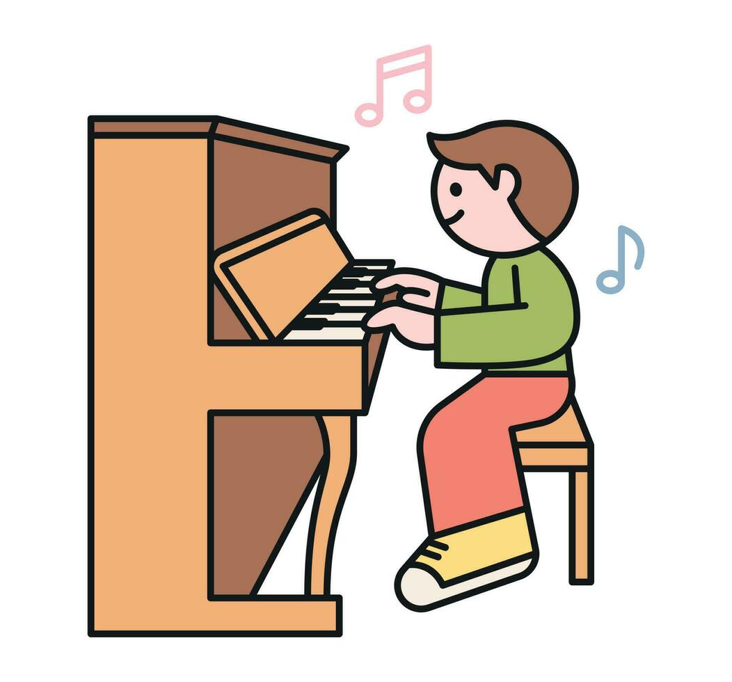 pasatiempo clase. un chico aprendizaje a jugar el piano. vector