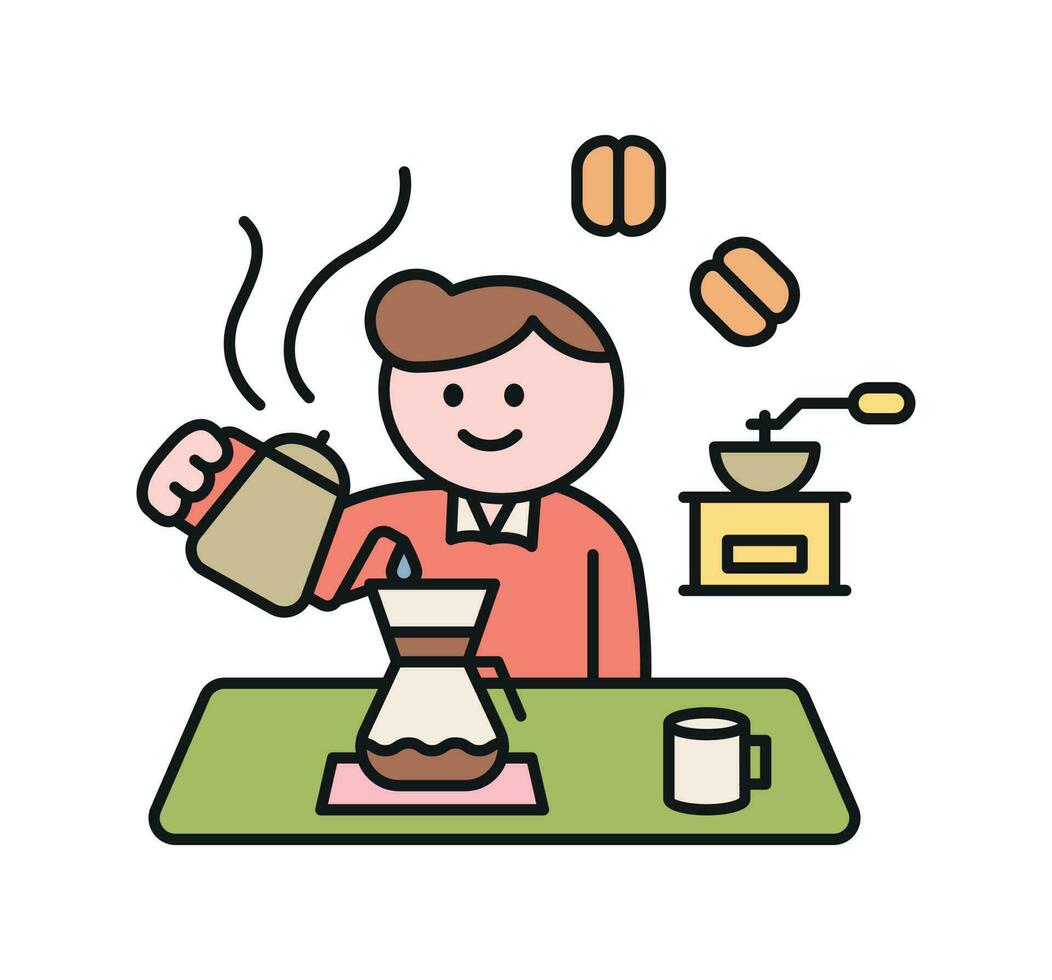 uno día clase taller. personas son aprendizaje nuevo habilidades. ilustración de geométrico diseño. barista capacitación. vector