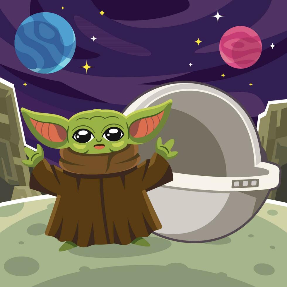 Baby Alien and His Spaceship vector