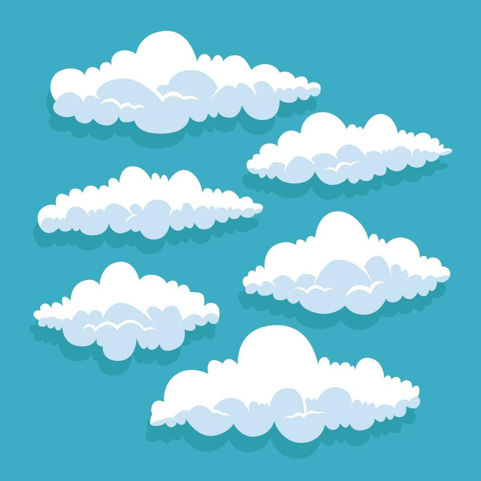 Cartoon clouds in blue sky. cloudscape on background. vector