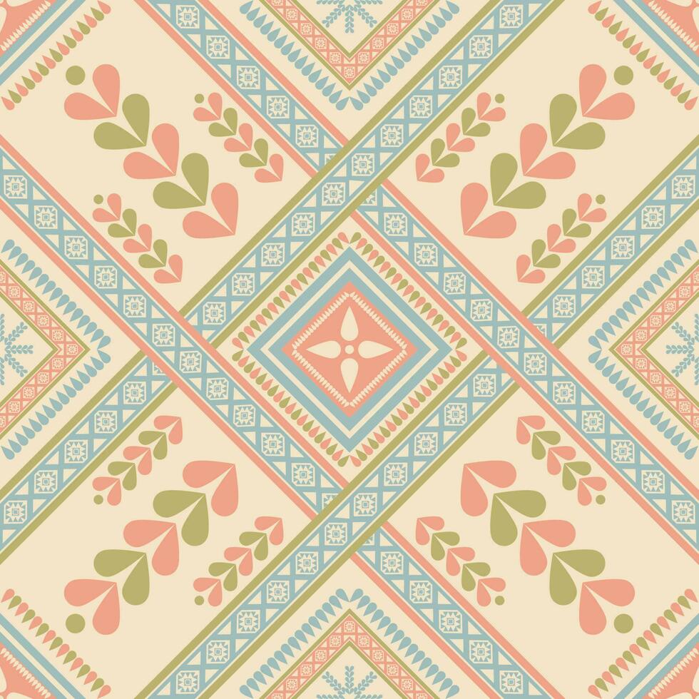 Ethnic colorful vintage geometric pattern. Colorful geometric square overlapping seamless pattern. Colorful ethnic pattern use for fabric, textile, home decoration elements, upholstery, etc. vector