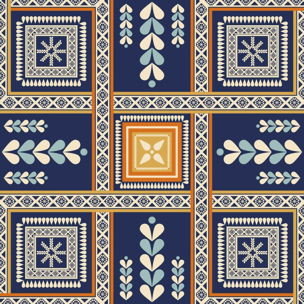Ethnic geometric square overlapping pattern. Colorful ethnic geometric shape seamless pattern. Ethnic pattern use for fabric, textile, home decoration elements, upholstery, wrapping, etc. vector