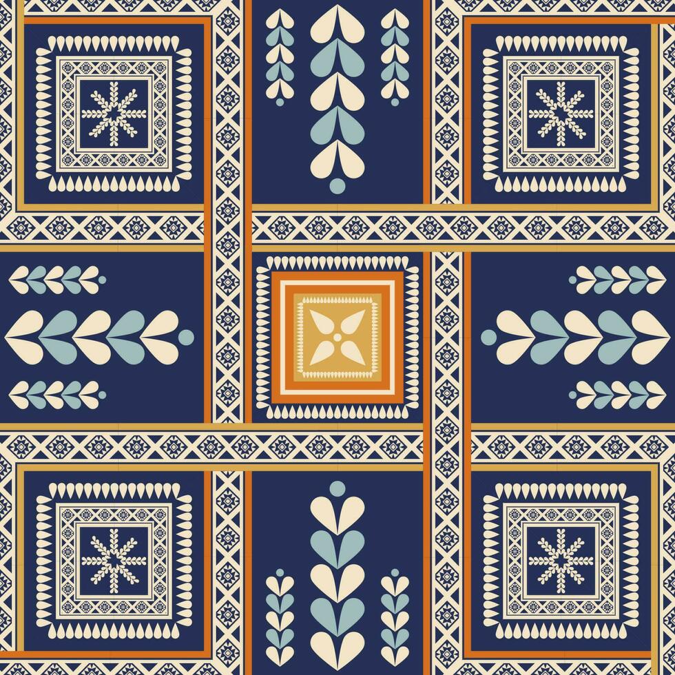 Ethnic geometric square overlapping pattern. Colorful ethnic geometric shape seamless pattern. Ethnic pattern use for fabric, textile, home decoration elements, upholstery, wrapping, etc. vector