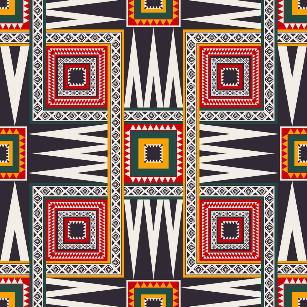 African geometric pattern. Ethnic geometric square-triangle shape seamless pattern african color style. Ethnic geometric pattern use for textile, carpet, rug, tapestry, wallpaper, cushion, etc. vector