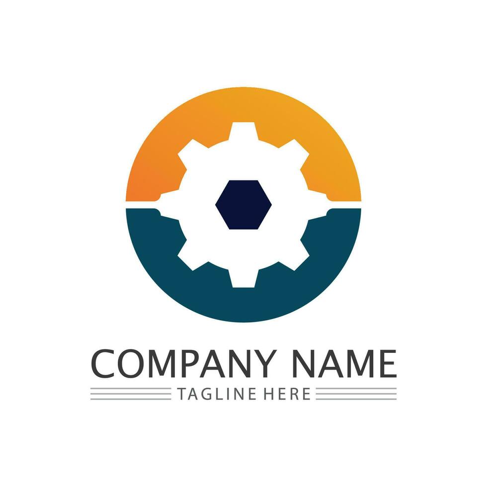 vector logo technology Digital tech vector business logo template concept illustration. Gear electronic factory sign. Cog wheel technology symbol SEO emblem Design element
