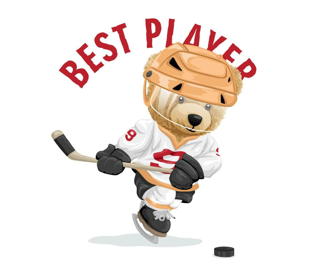 vector ilustración de osito de peluche oso jugando hockey