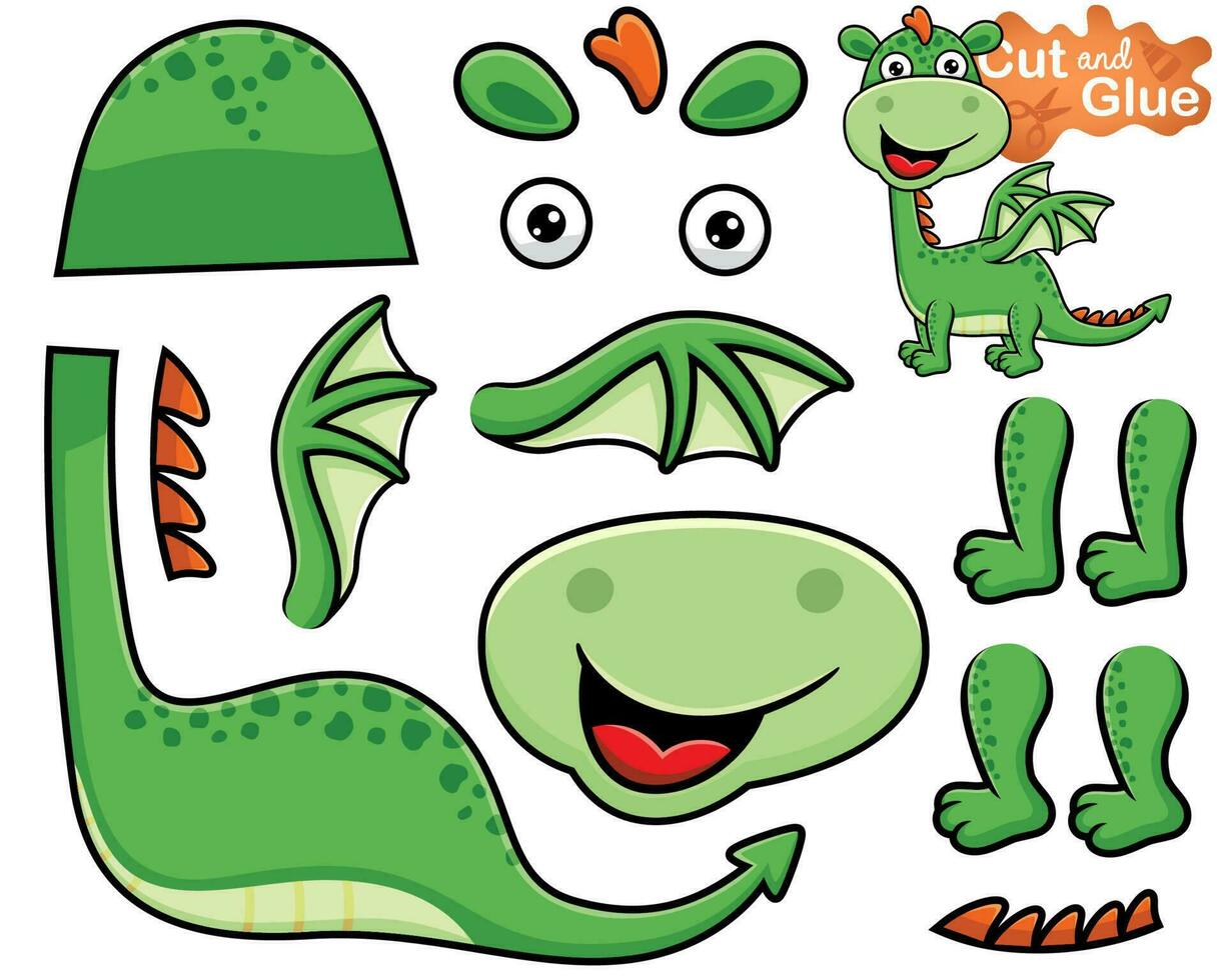 Vector illustration of funny dragon cartoon. Cutout and gluing