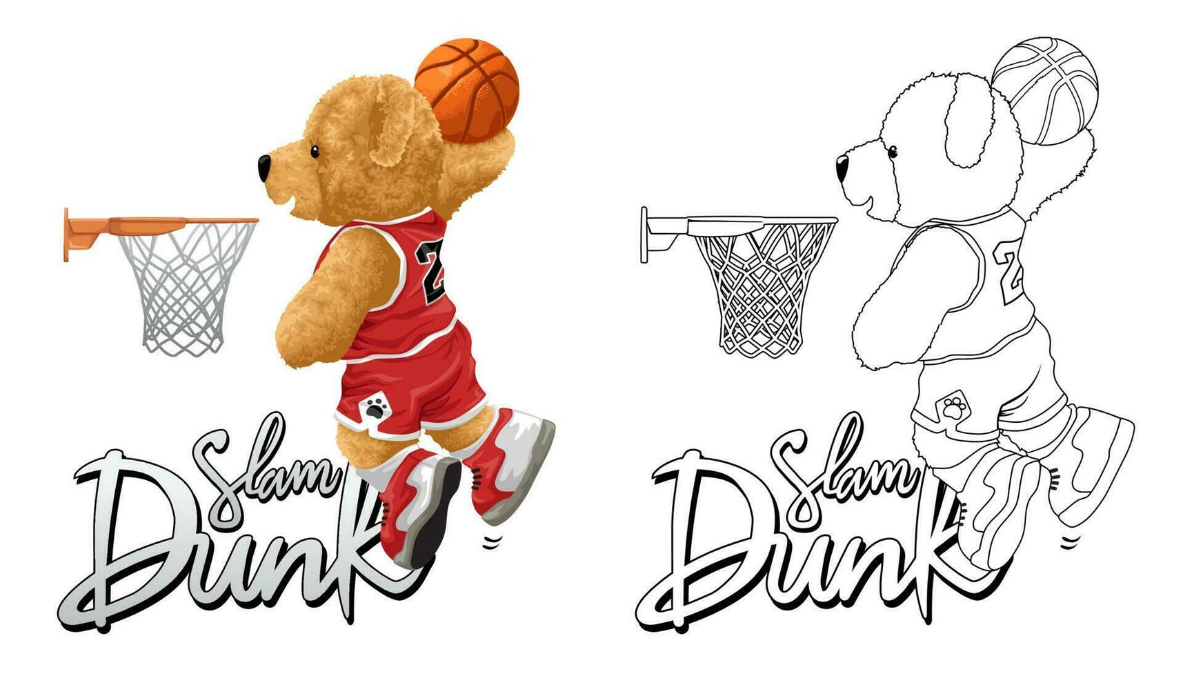 mano dibujado vector ilustración de osito de peluche oso jugando baloncesto. colorante libro o página