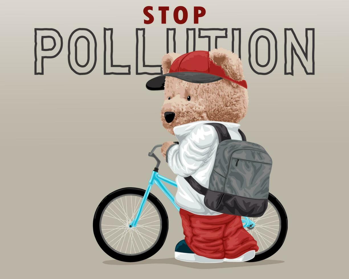 Vector illustration of bear doll with bicycle