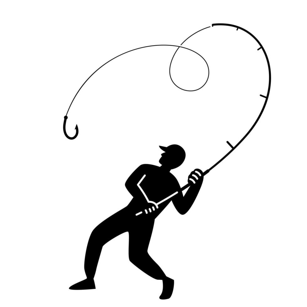 Fisherman in equipment with silhouette for fishing vector image