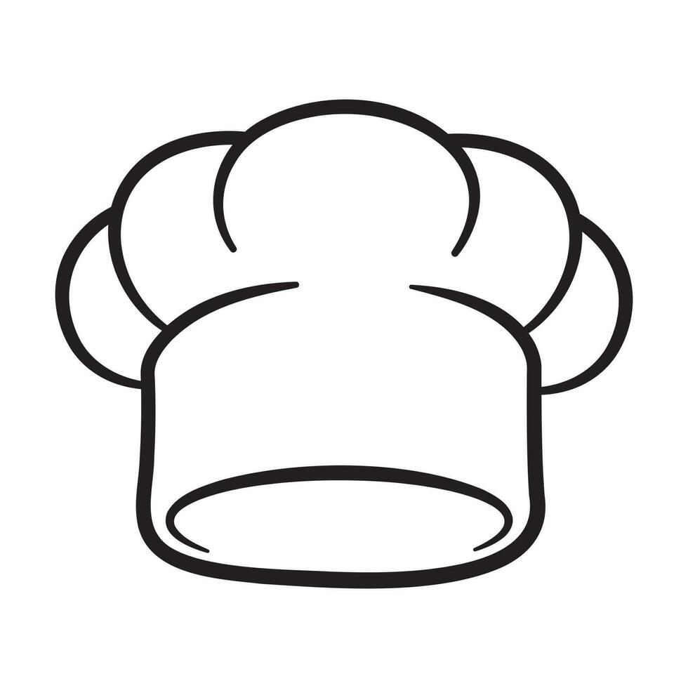 cartoon style chef hat drawing, cooking symbol, black lines on a white background vector