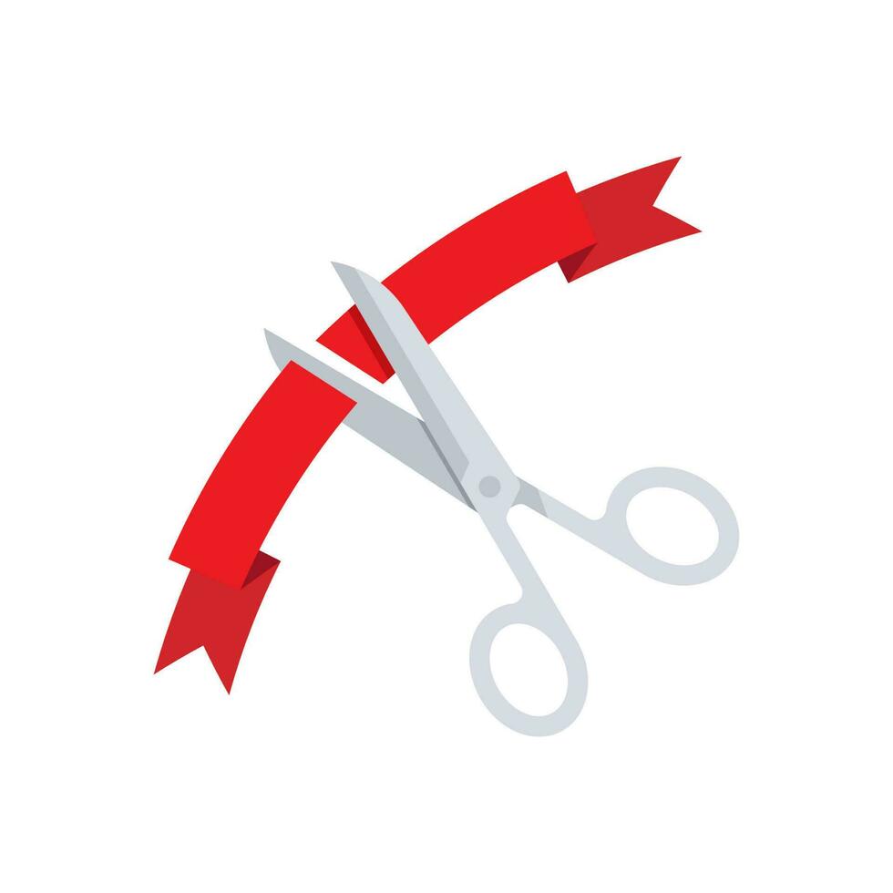 Scissors cutting red ribbon vector isolated