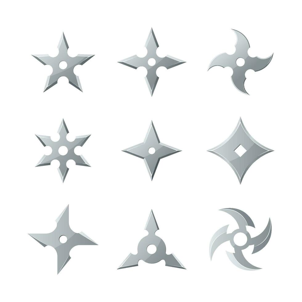Set of Ninja Shuriken  vector isolated on white background.