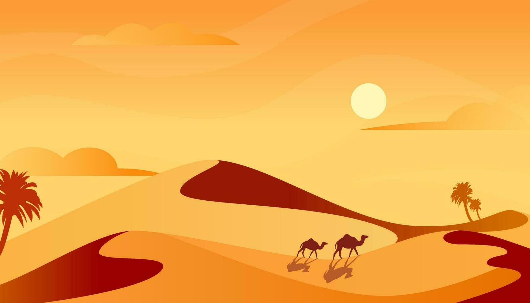 Illustration camel in desert landscape vector