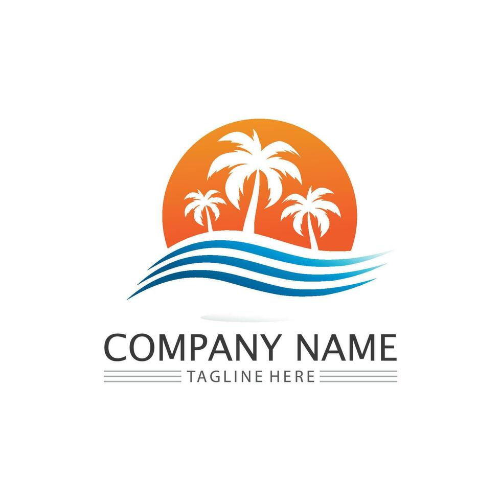 Palm tree summer logo template vector