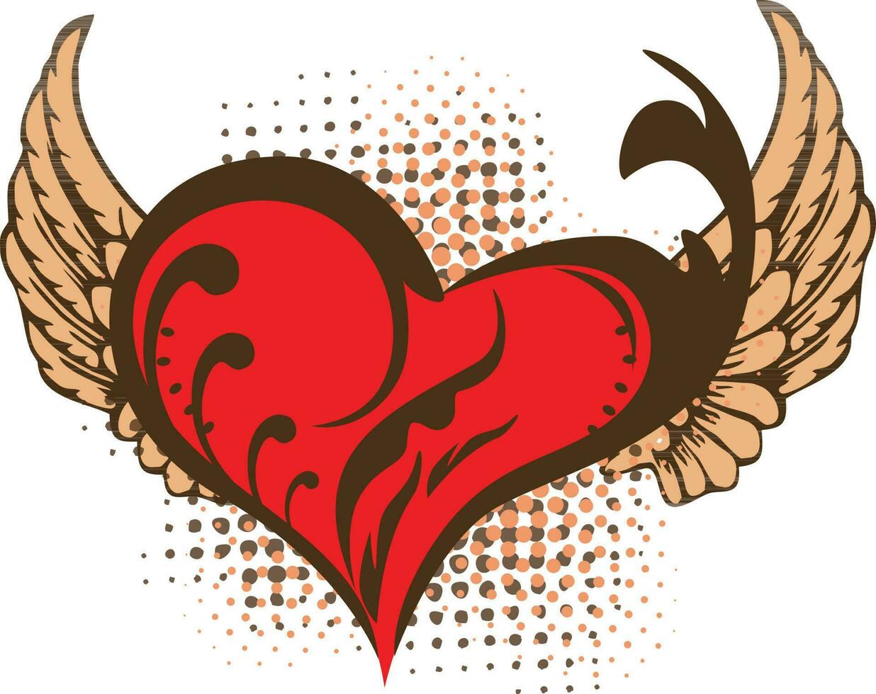 Red heart with wings. vector