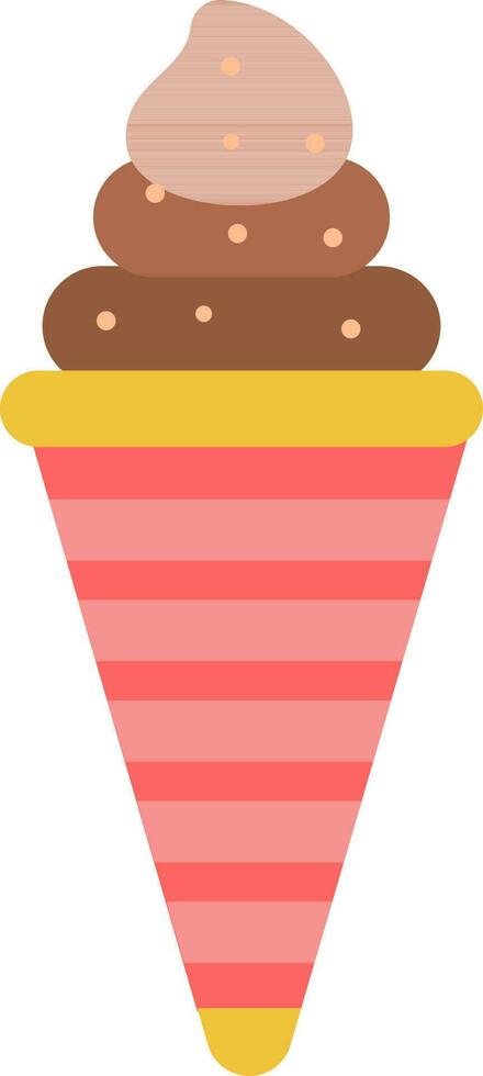 Ice cream cone icon in red, yellow and brown color. vector