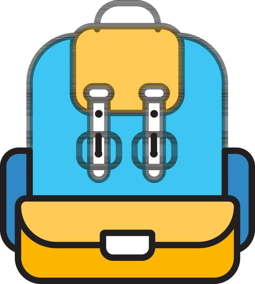 Backpack icon in yellow and blue color. vector