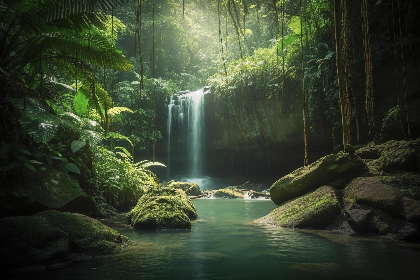 waterfall in a tropical jungle photo