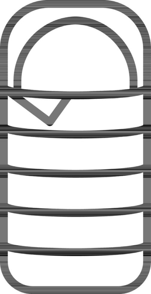 Sleeping bag icon in black line art. vector