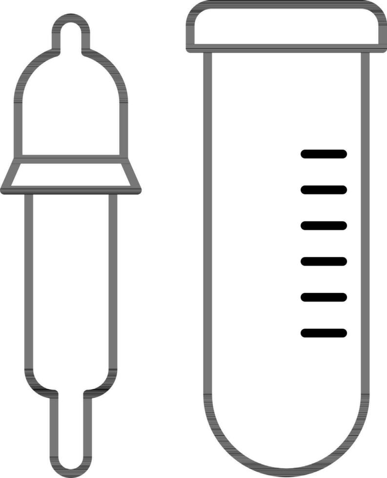 Test tube and pipette icon in black line art. vector