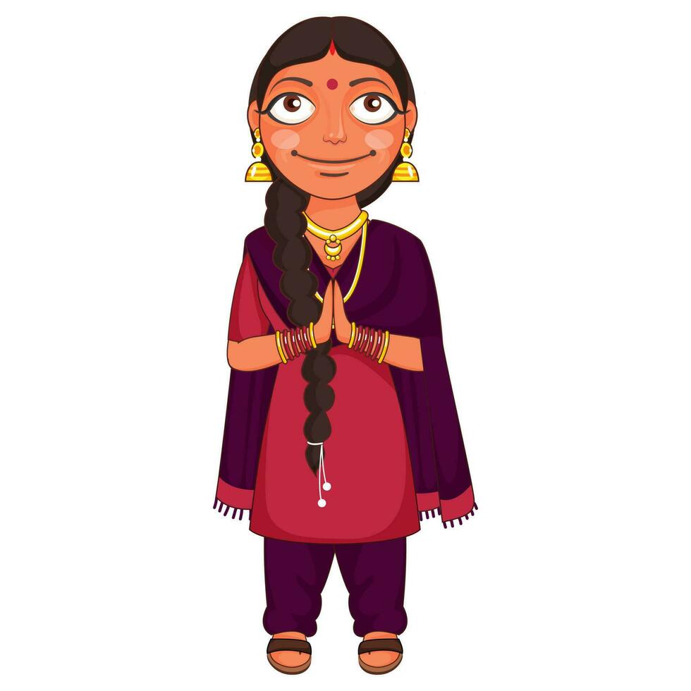 Young Beautiful Indian Woman Doing Namaste for Welcome. vector