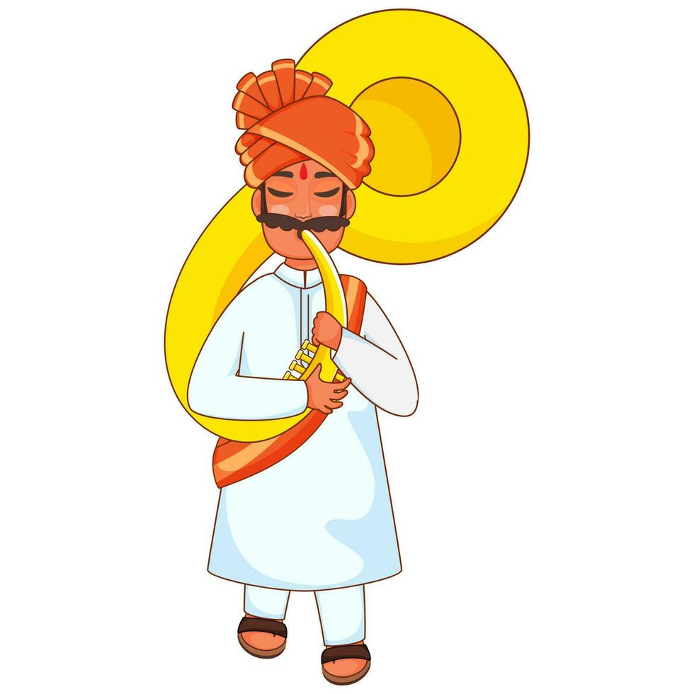 Illustration of Cartoon Indian Man Playing Sousaphone. vector