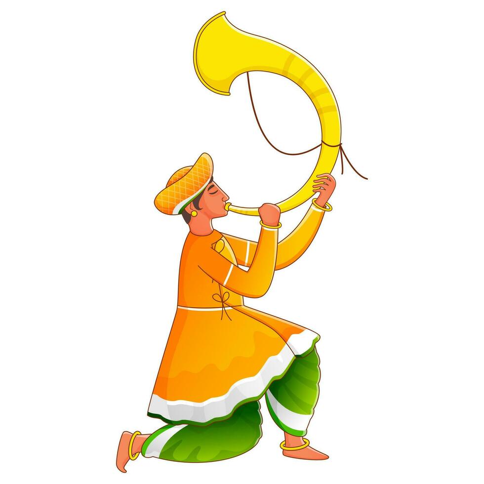 Illustration of Indian Man Blowing Tutari. vector