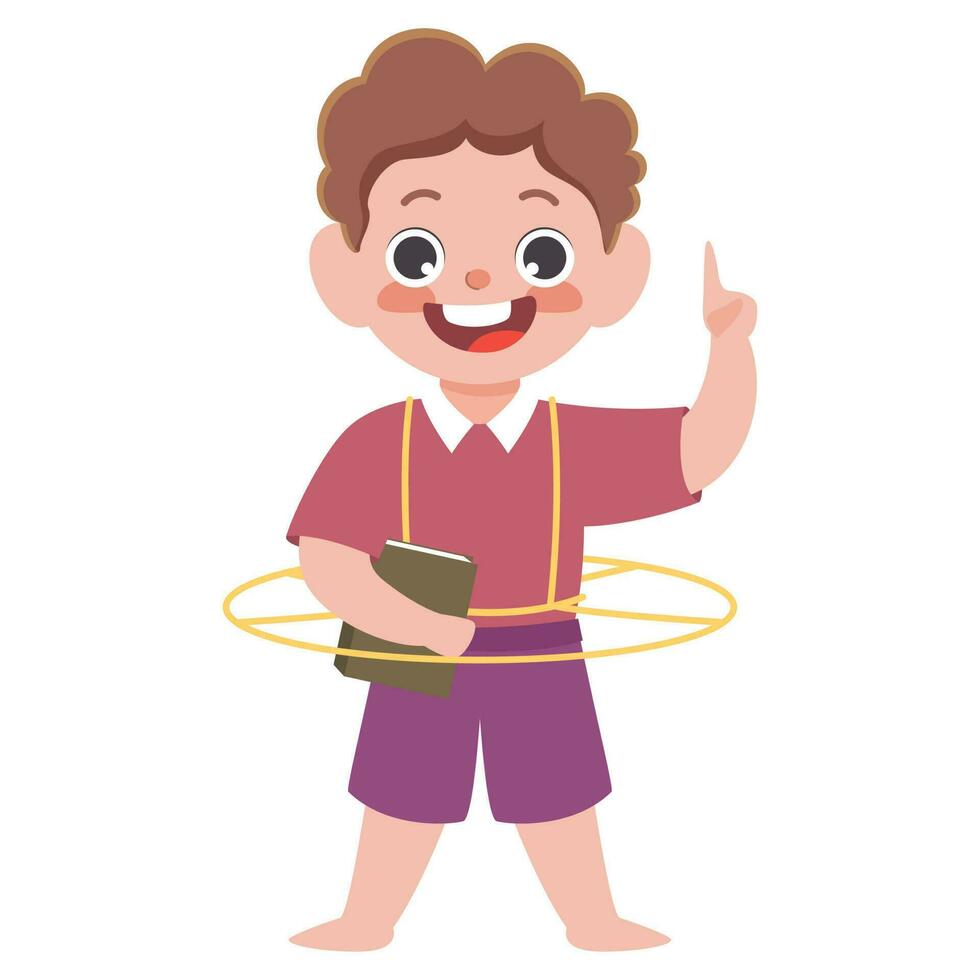 Cute Boy Holding Book and Wearing Safety Ring. vector