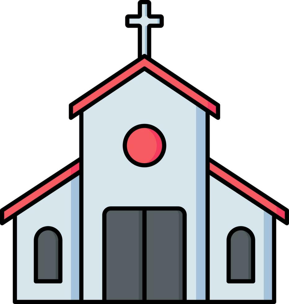 plano estilo Iglesia icono en azul, rojo y gris color. vector