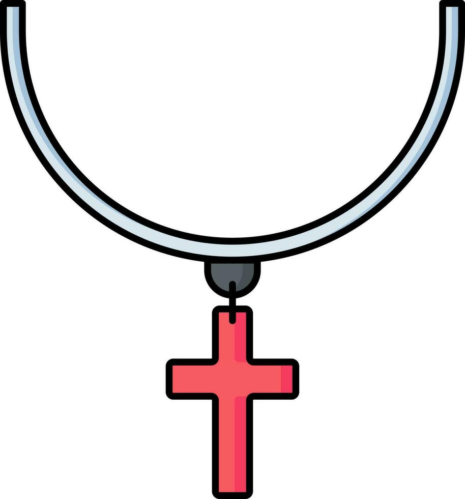 Christian locket or cross pendant icon in red and blue color. vector