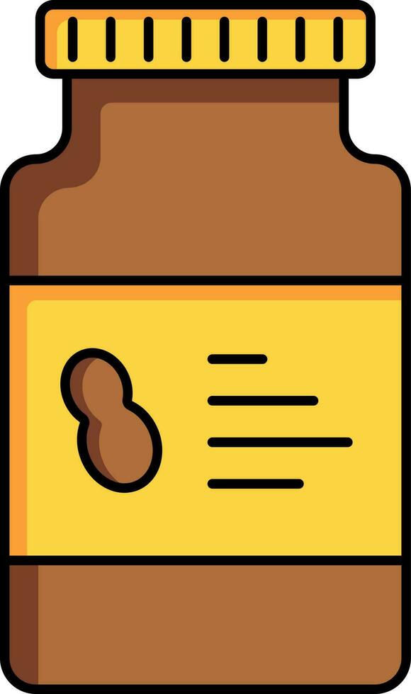 Peanut jam or butter jar icon in brown and yellow color. vector