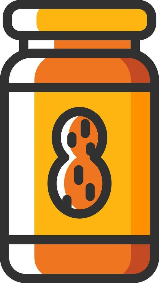 Peanut jam or butter jar icon in brown and yellow color. vector