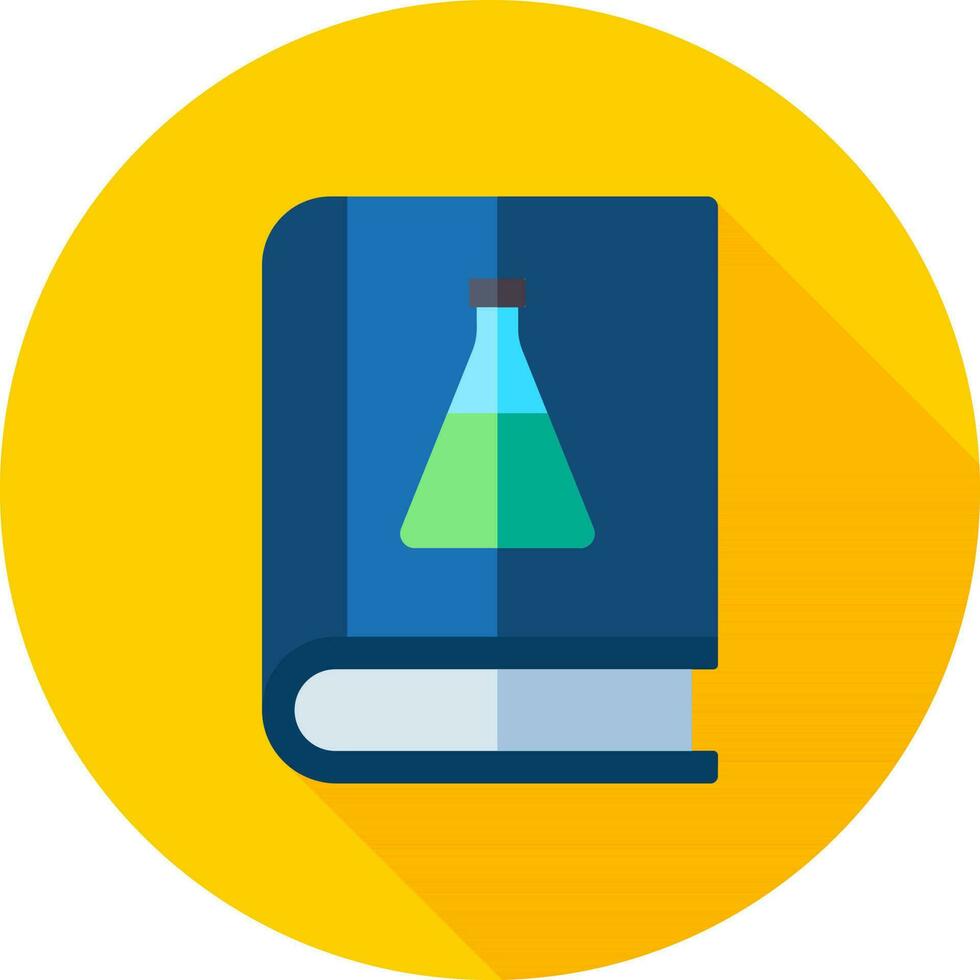 Blue Chemistry book icon on yellow round background. vector