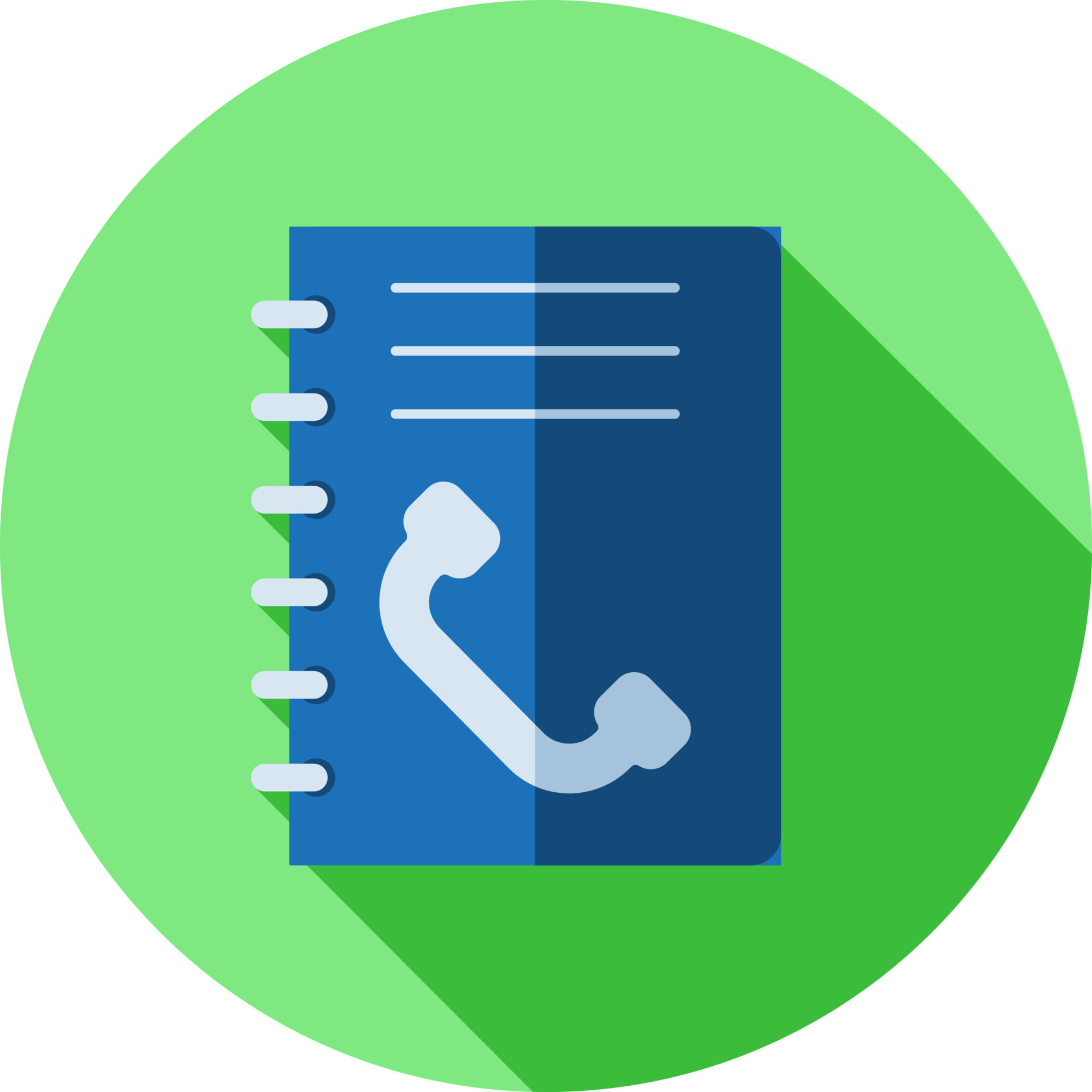 Blue phone book icon on green round background. 24361479 Vector Art at
