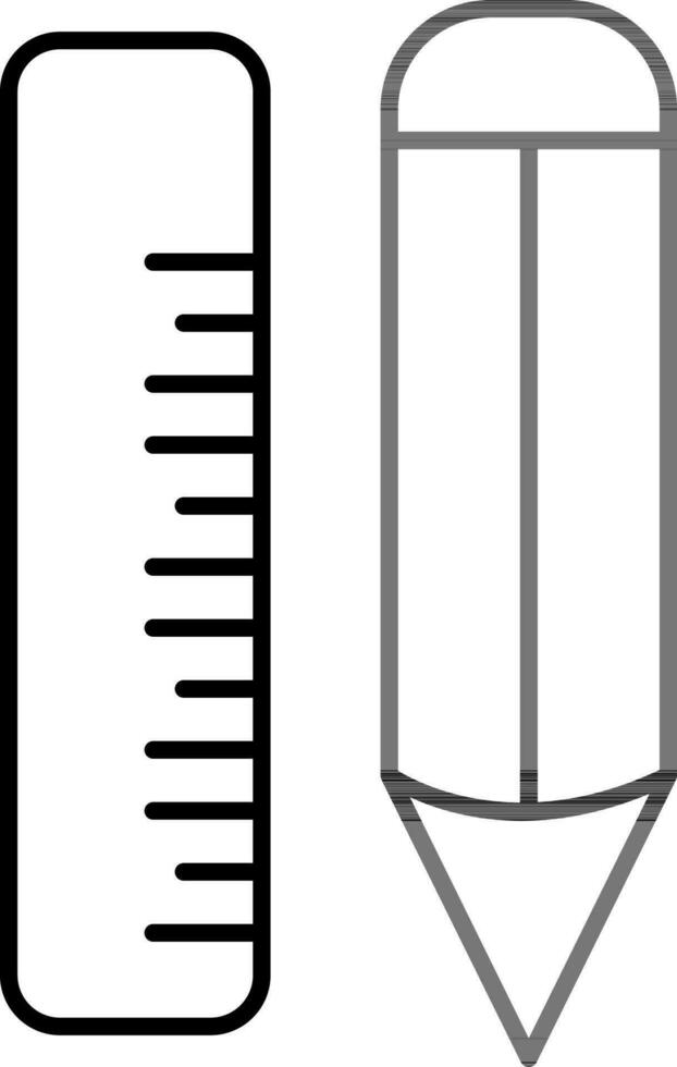 Line art illustration of ruler and pencil icon. vector